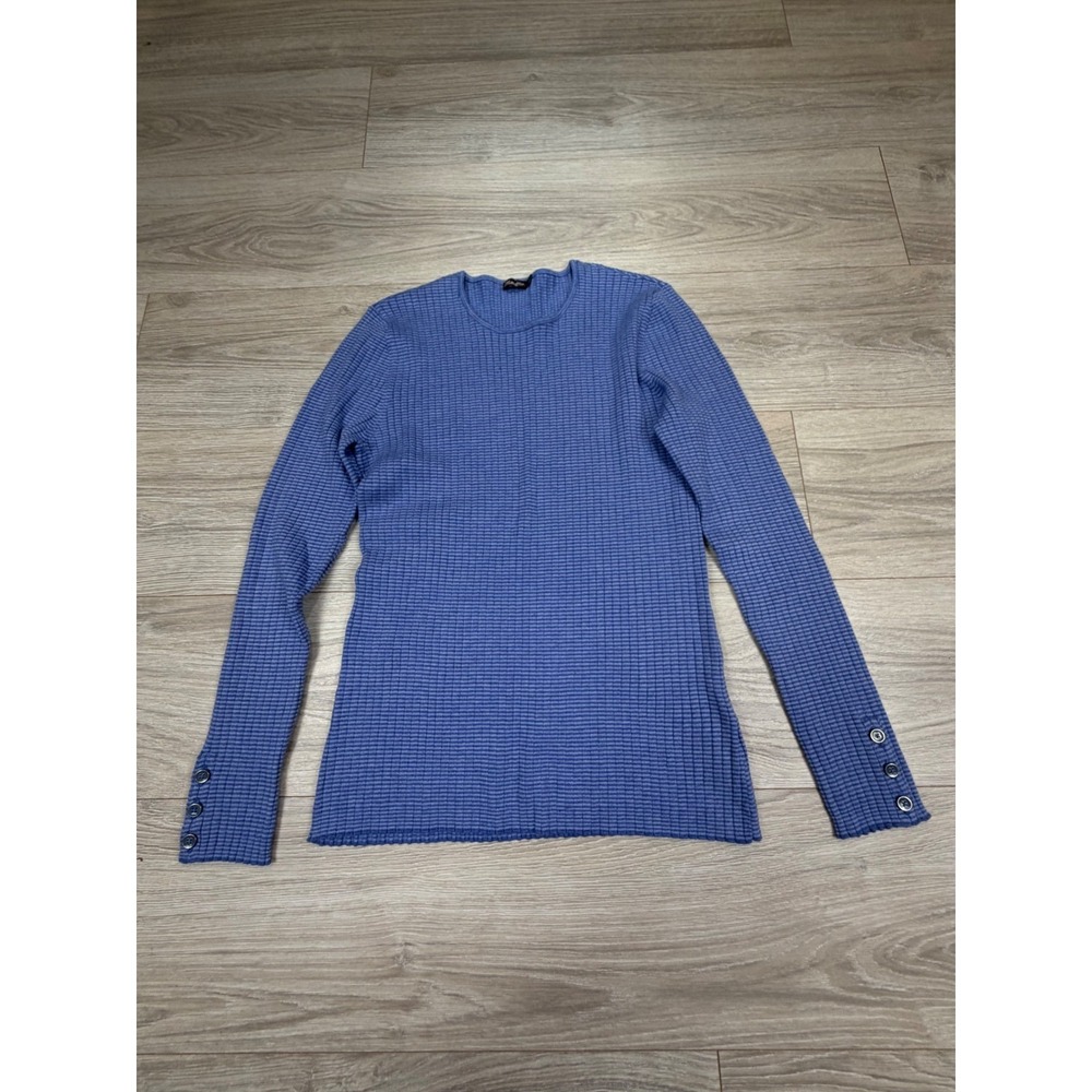 J.McLaughlin Blue Ribbed Knit Button Cuff Long Sleeve Top Large Periwinkle